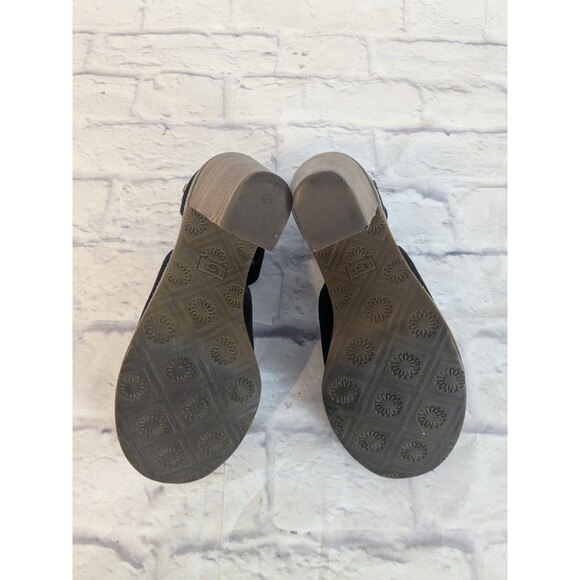 UGG Black Suede Aja Ankle Strap Sandals High Heels Women Size 6.5 Open Toe - Picture 9 of 9